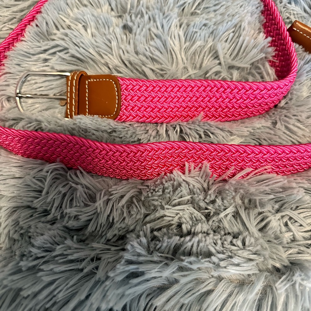 Hot pink woven belt with silver buckle